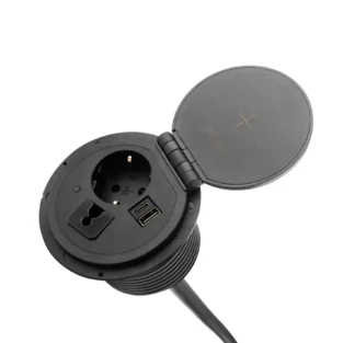 QI Power-Spot 1x 230v, 1x USB A+C opladen, 1x Deurvoer